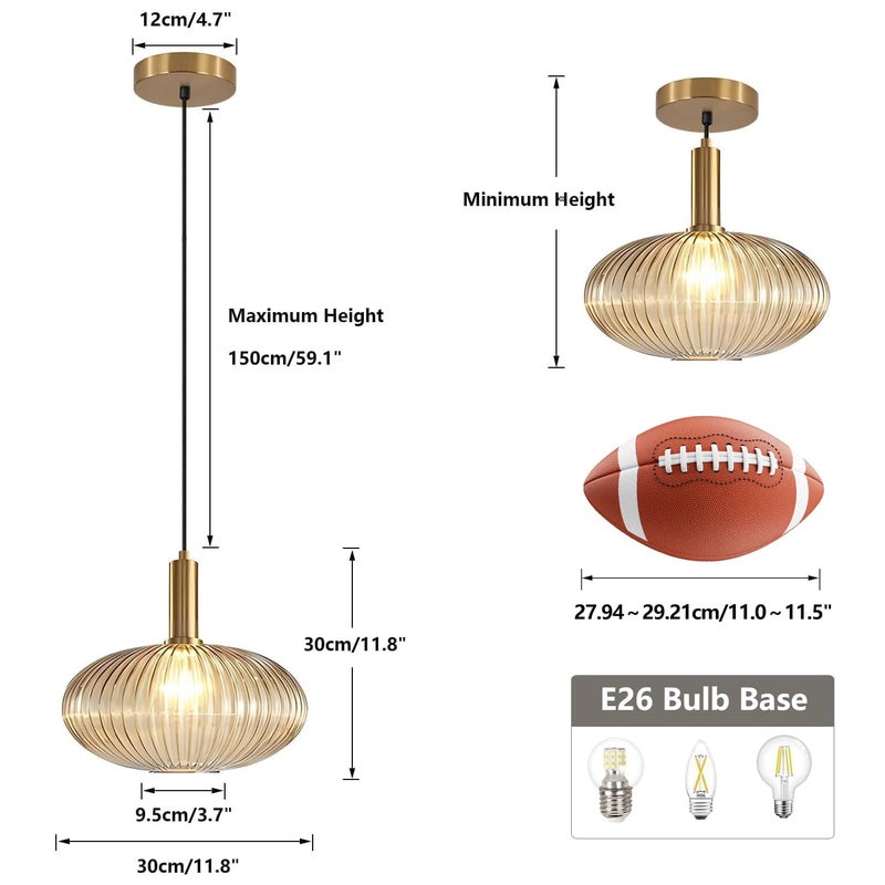 KCO Lighting Modern Gold Globe Pendant Lamp 1-Light Mid Century Antique Brass Dining Pendant Light Amber Glass Farmhouse Pendant Lighting Adjustable Large Vintage Hanging Ceiling Pendant Light - Image 1