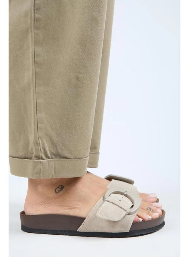 Manijero  Alandra 2 Women's Genuine Leather Single-Strap Beige Slipper for Women | Best Price UAE