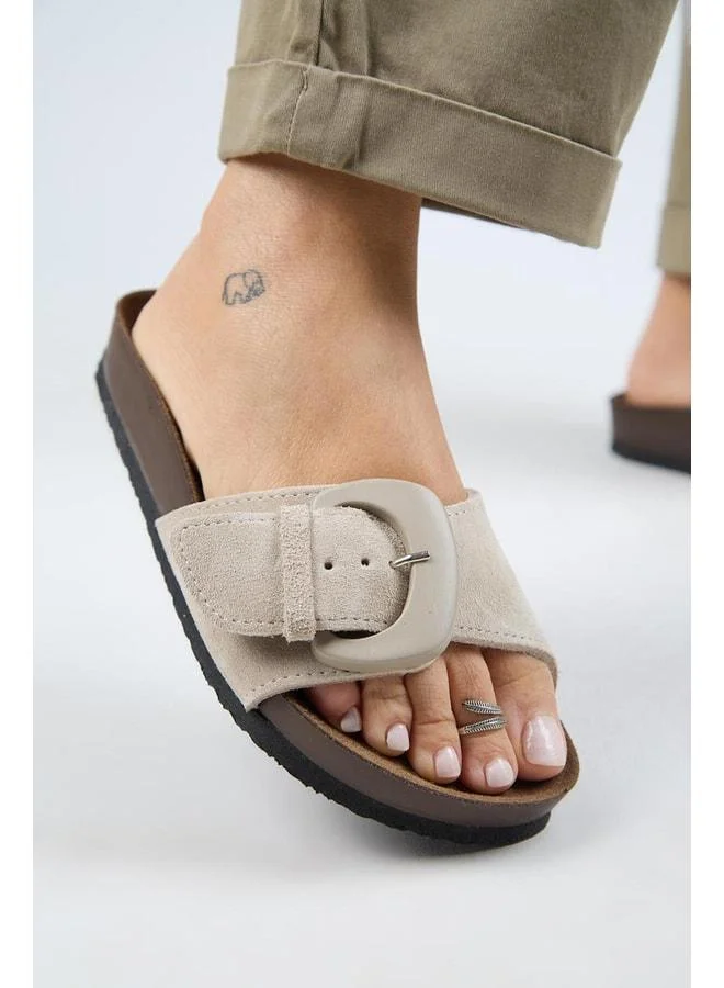 Alandra 2 Women's Genuine Leather Single-Strap Beige Slipper