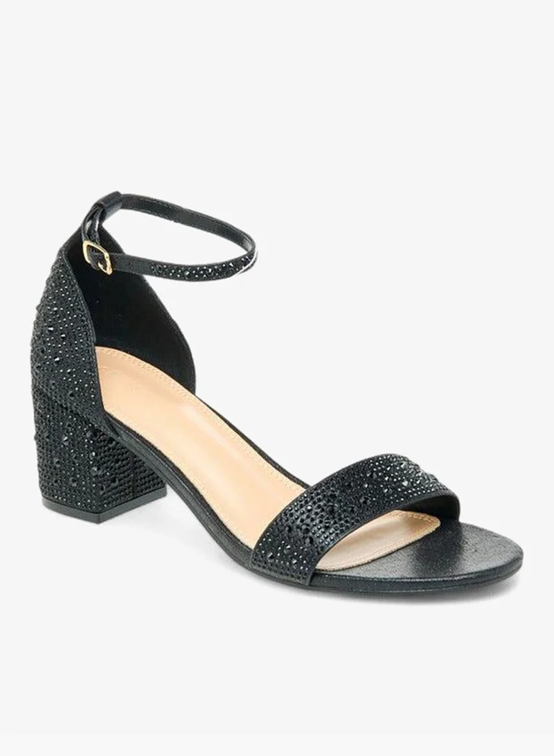 Celeste BLACK Women's Embellished Block Heel Sandals with Buckle Closure for Women | Best Price UAE