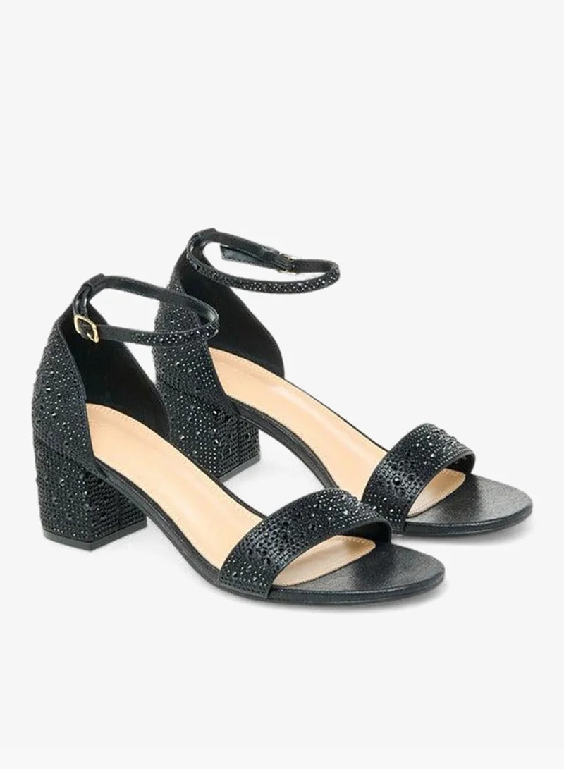 Celeste Women's Embellished Block Heel Sandals with Buckle Closure