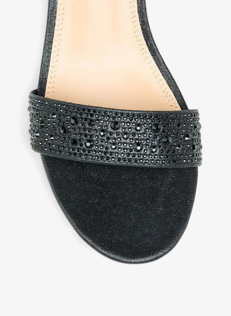 Celeste BLACK Women's Embellished Block Heel Sandals with Buckle Closure for Women | Best Price UAE
