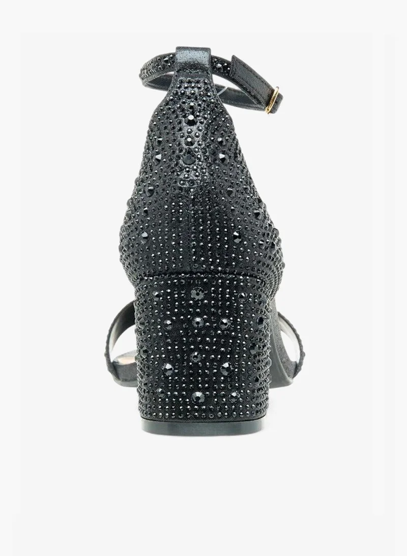 Celeste BLACK Women's Embellished Block Heel Sandals with Buckle Closure for Women | Best Price UAE