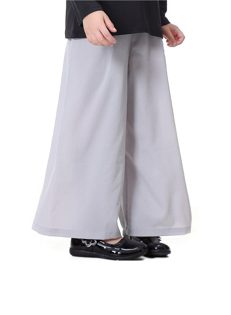 إسكدنيا Girl's Solid Color Elastic Waistband Comforty Loose Casual Pants Grey - Image 1