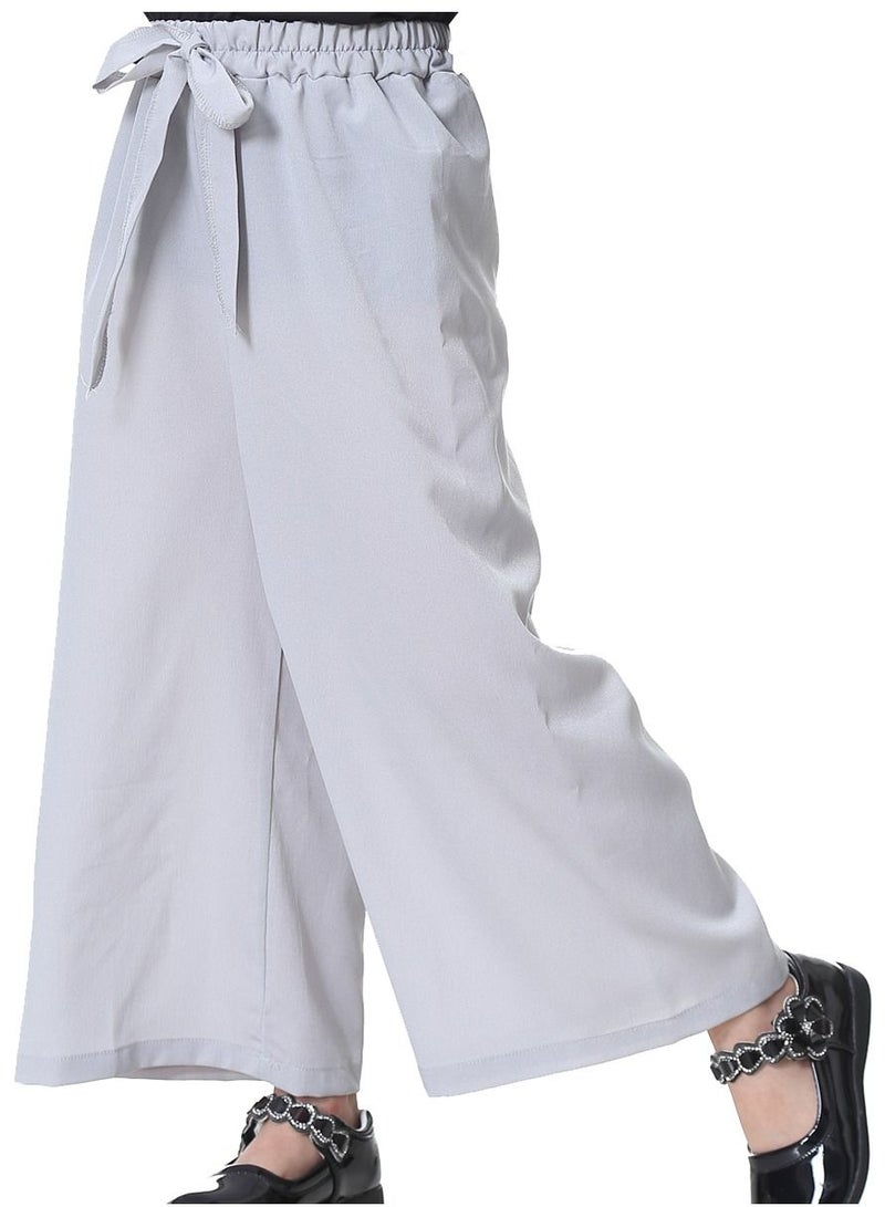 إسكدنيا Girl's Solid Color Elastic Waistband Comforty Loose Casual Pants Grey - Image 2