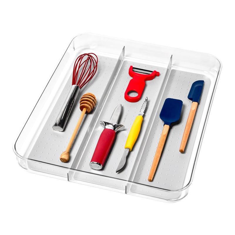 madesmart Utensil Tray Large Light Grey Clear Soft Grip Collection 3compartment Softgrip Lining Nonslip Feet BPAfree