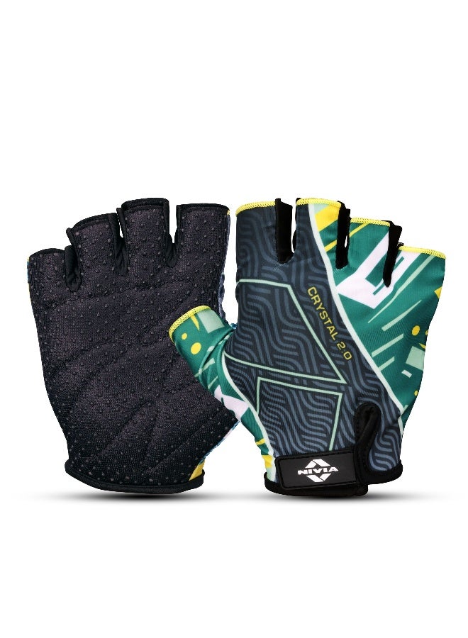 Nivia Crystal 2.0 Gym Gloves for Men & Women, Dotted Padded Palm with Breathable Fabric & Stretch Gussets Between Fingers, Ideal for Cycling, Crossfit, Weightlifting & Fitness Workouts (Green, L) - Image 1