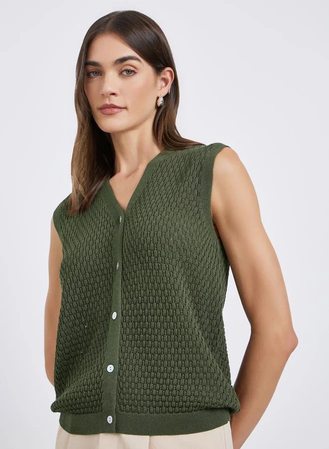 Styli Styli Green Sleeveless Knit Top