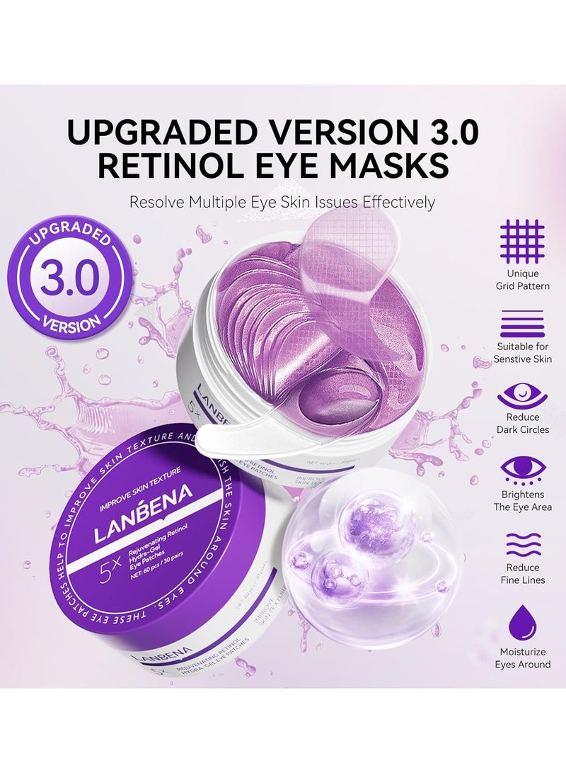 LANBENA Retinol Eye Mask Patch Brighten Dark Circles Anti Aging Eye Cream Moisturizing Reduce Fine Lines Eye Patches 60pcs - Image 2