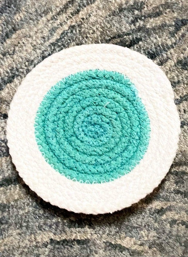 pepme Home Cotton Tea Coaster Dual Color, Round Design, Hot Pads for Hot Plates, Tea Cup, Dining Table, Bedside Table, Chatni/Suacer mat, Decoration mat (White Green, 4 inch, Pack of 3) - Image 3