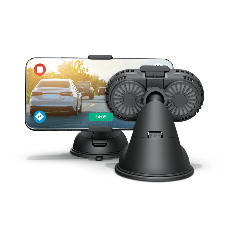 DRIVER Car Cell Phone Holder Mount 2022 with Semiconductor Cooling Fan Secured Lock Device Hands Free and Compatible for iPhone 14 Pro Max 13 12 Samsung Galaxy Google Pixel 7 6 5 Android with 5G Black - Image 1