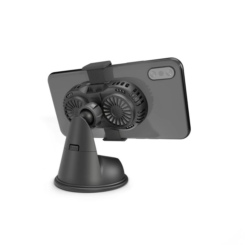 DRIVER Car Cell Phone Holder Mount 2022 with Semiconductor Cooling Fan Secured Lock Device Hands Free and Compatible for iPhone 14 Pro Max 13 12 Samsung Galaxy Google Pixel 7 6 5 Android with 5G Black - Image 3