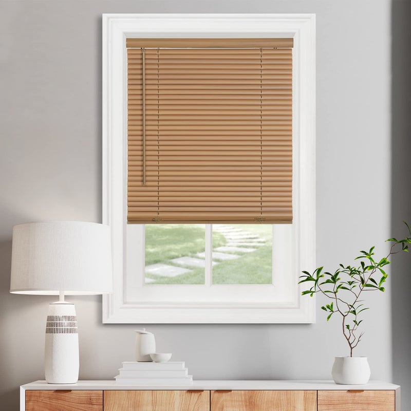 Achim Cordless Light Filtering Mini Blind - 28 Inch Width, 64 Inch Length, 1" Slat Size - Woodtone - Cordless GII Morningstar Horizontal Windows Blinds for Interior by Achim Home Decor - Image 1