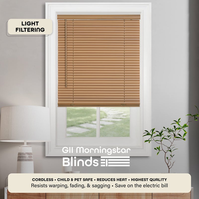 Achim Cordless Light Filtering Mini Blind - 28 Inch Width, 64 Inch Length, 1" Slat Size - Woodtone - Cordless GII Morningstar Horizontal Windows Blinds for Interior by Achim Home Decor - Image 2