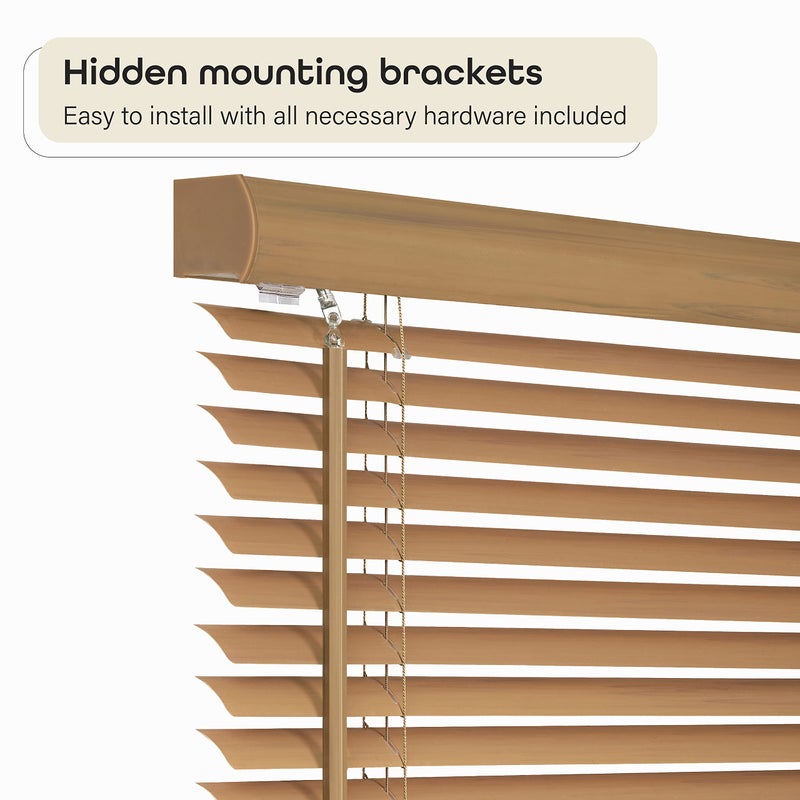 Achim Cordless Light Filtering Mini Blind - 28 Inch Width, 64 Inch Length, 1" Slat Size - Woodtone - Cordless GII Morningstar Horizontal Windows Blinds for Interior by Achim Home Decor - Image 3