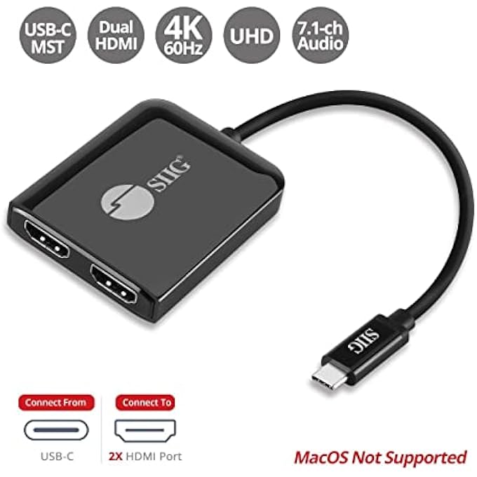 SIIG USB C TO DUAL HDMI ADAPTER, 2 DISPLAY MST VIDEO SPLITTER FOR LAPTOP, COMPATIBLE FOR WINDOWS AND CHROMEOS, NOT FOR MACOS (CE-DP0T11-S1) - Image 2