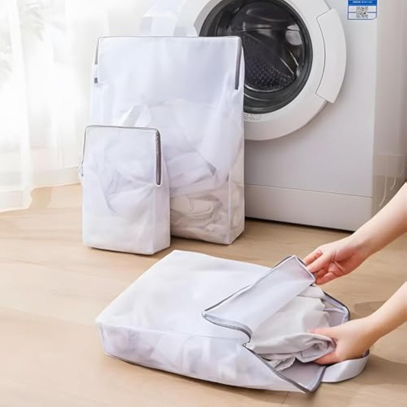 3 Pack Extra Large Mesh Laundry Bags with Zipper and Handles - 50x60cm Delicate Wash Bags for Clothes, Underwear, Socks - Reusable Travel Laundry Organizer, Hanging Storage Nets - Image 3
