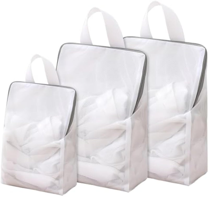 3 Pack Extra Large Mesh Laundry Bags with Zipper and Handles - 50x60cm Delicate Wash Bags for Clothes, Underwear, Socks - Reusable Travel Laundry Organizer, Hanging Storage Nets - Image 1