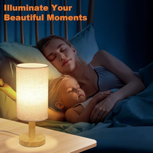 UCHENTON Small Touch Table Lamp with Stepless Dimming&USB Plug,Natural Round Wood Base&Linen Fabric Shade |Soft Ambient Warm Night Light|Minimalist Boho Bedside Lamp for Bedroom,Nightstand,Nursery,Kitchen,Dorm - Image 4
