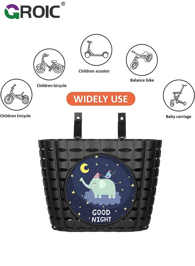 GROIC Kids Black Bike Basket with Bell, Cute Bicycle Front Handlebar Basket,Portable Plastic Tricycle Basket  - Image 2