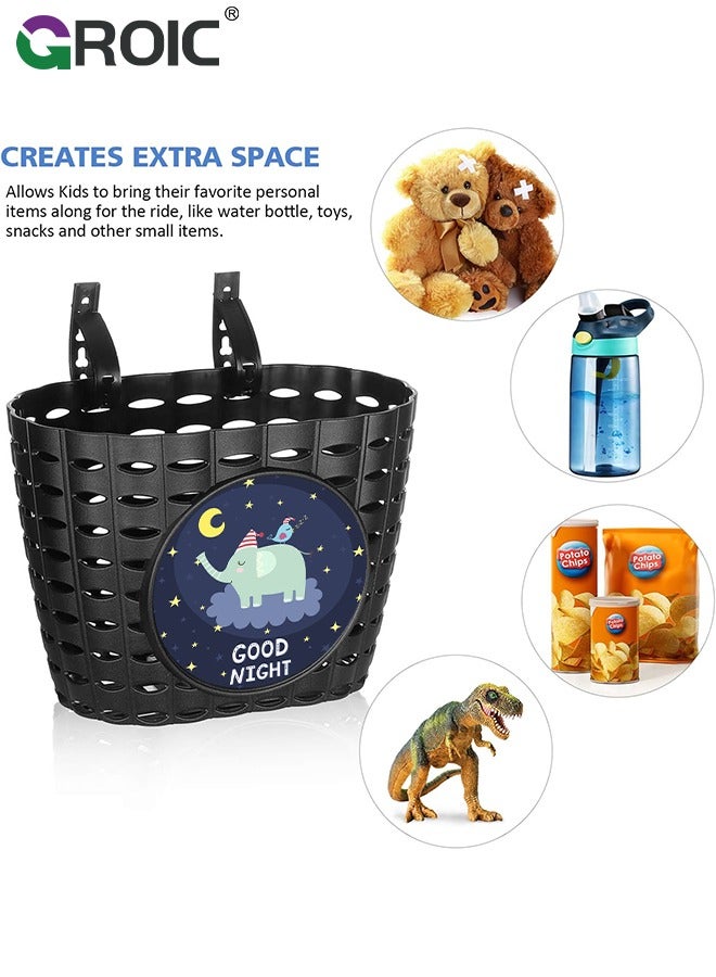 GROIC Kids Black Bike Basket with Bell, Cute Bicycle Front Handlebar Basket,Portable Plastic Tricycle Basket  - Image 5