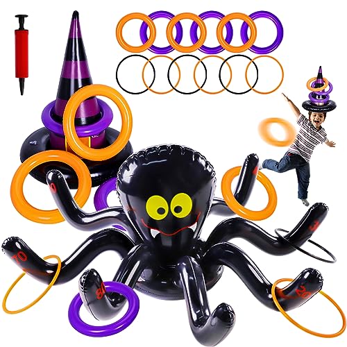 Max Fun Halloween Ring Toss Games Inflatable Spiders Ring Toss Witch’s Hat Toss Game for Kids Halloween Party Favors Supplies Indoors Outdoors Party Games - Image 1