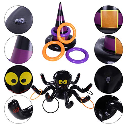 Max Fun Halloween Ring Toss Games Inflatable Spiders Ring Toss Witch’s Hat Toss Game for Kids Halloween Party Favors Supplies Indoors Outdoors Party Games - Image 2