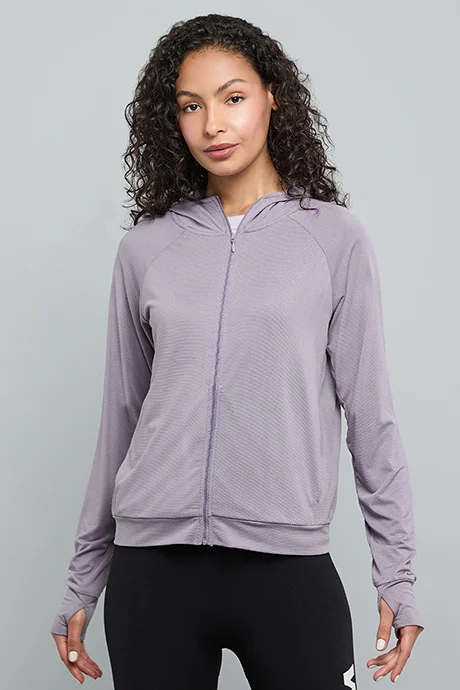 R&B Solid Active Hooded Jacket with Zipper Closure