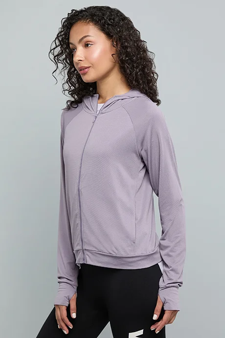 R&B Solid Active Hooded Jacket with Zipper Closure