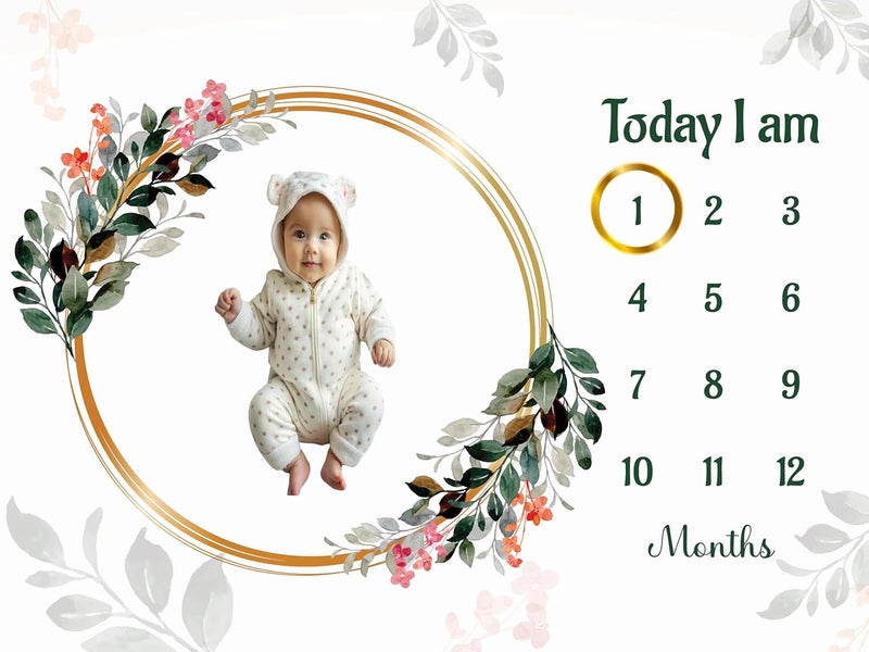 Hoolloomooloo Baby Monthly Milestone Blanket 112 Months Soft AllSeason AC Blanket Ideal for Newborn Boys Girls Perfect Growth Tracker Photoshoot Prop with Decorative Floral 120x90 cm - Image 2