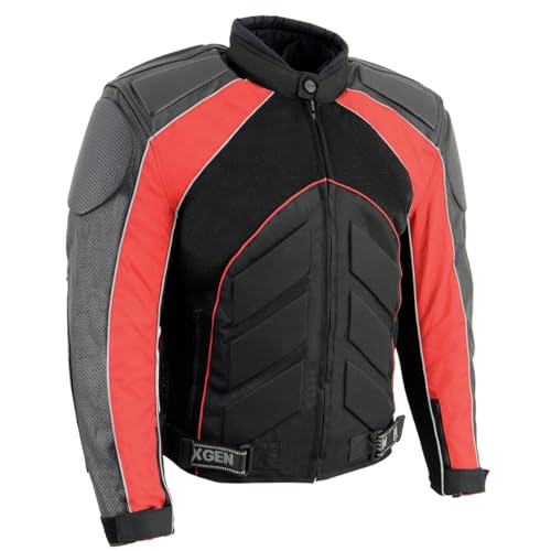 NexGen Men's Combo Leather/Nylon/Mesh Sport Bike Jacket (Black/Red, XXX-Large) - Image 1