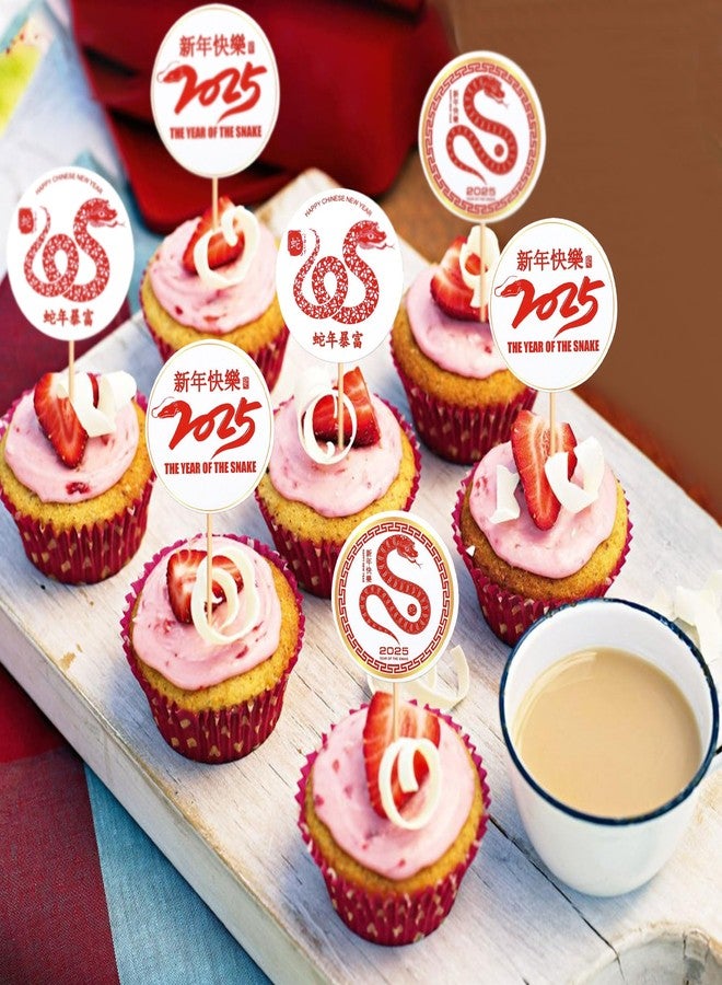 Ercadio 24 Pack Chinese Lunar Year Cupcake Toppers Hello 2025 Chinese Snake Year Cupcake Picks Chinese Happy New Year Cake Picks for 2025 New Year Party Theme Party Cake Decor Supplies - Image 4