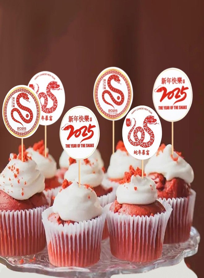 Ercadio 24 Pack Chinese Lunar Year Cupcake Toppers Hello 2025 Chinese Snake Year Cupcake Picks Chinese Happy New Year Cake Picks for 2025 New Year Party Theme Party Cake Decor Supplies - Image 3