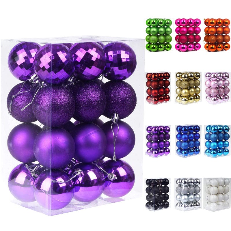 Emopeak 24Pcs Christmas Balls Ornaments for Xmas Christmas Tree 4 Style Shatterproof Christmas Tree Decorations Hanging Ball for Holiday Wedding Party Decoration Purple 2462CM