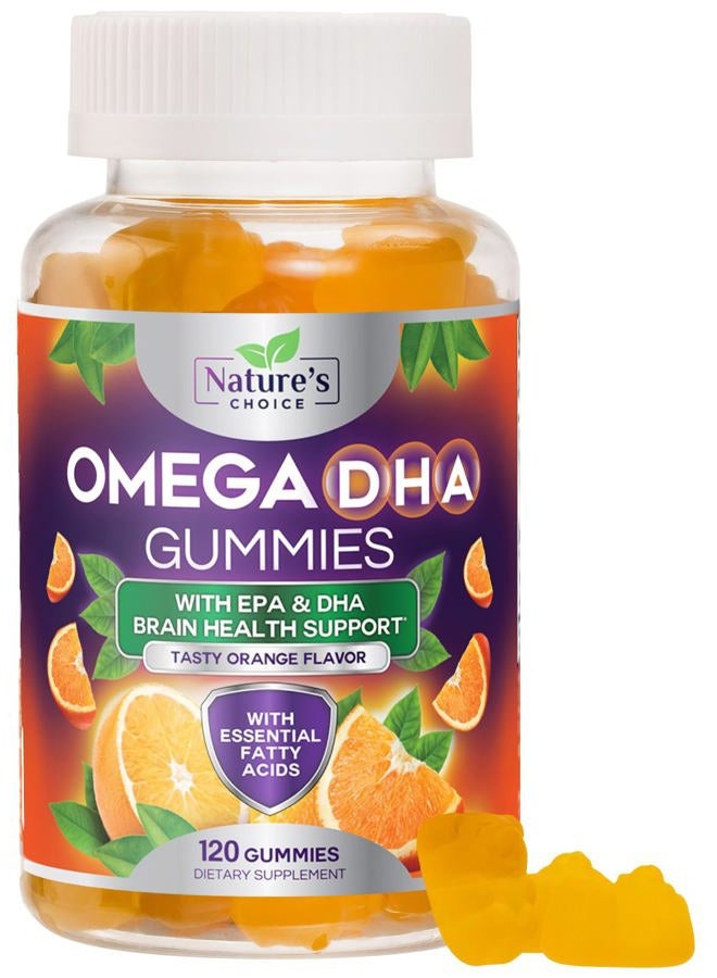 Nature's Choice Omega 3 Fish Oil Gummies - Triple Strength Omega 3 Gummy Vitamins, High Absorption EPA & DHA Fatty Acids, for Heart Health & Brain Support, Nature's Fish Oil Supplement, Orange Flavor - 120 Gummies - Image 1