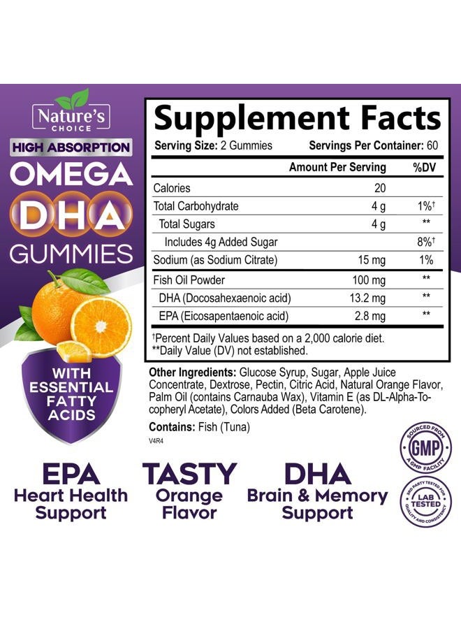 Nature's Choice Omega 3 Fish Oil Gummies - Triple Strength Omega 3 Gummy Vitamins, High Absorption EPA & DHA Fatty Acids, for Heart Health & Brain Support, Nature's Fish Oil Supplement, Orange Flavor - 120 Gummies - Image 2