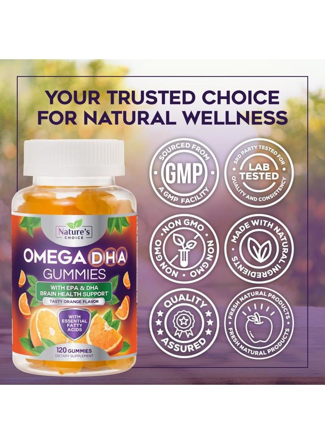 Nature's Choice Omega 3 Fish Oil Gummies - Triple Strength Omega 3 Gummy Vitamins, High Absorption EPA & DHA Fatty Acids, for Heart Health & Brain Support, Nature's Fish Oil Supplement, Orange Flavor - 120 Gummies - Image 4
