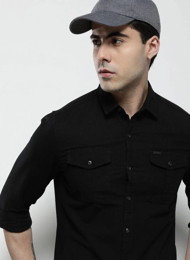 The Indian Garage Co Men Regular Fit Solid Full Sleeves Cutaway Collar Casual Shirt