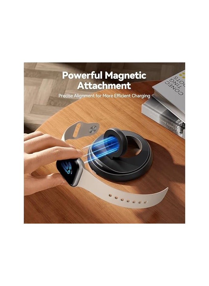 Generic - R-W12 Foldable Wireless Watch Charger – Portable Fast Charging Dock for Apple Watch Series 9, 8, 7, 6, SE & More – Compact Magnetic Travel Charger – Black – 12-Month Warranty - Image 1