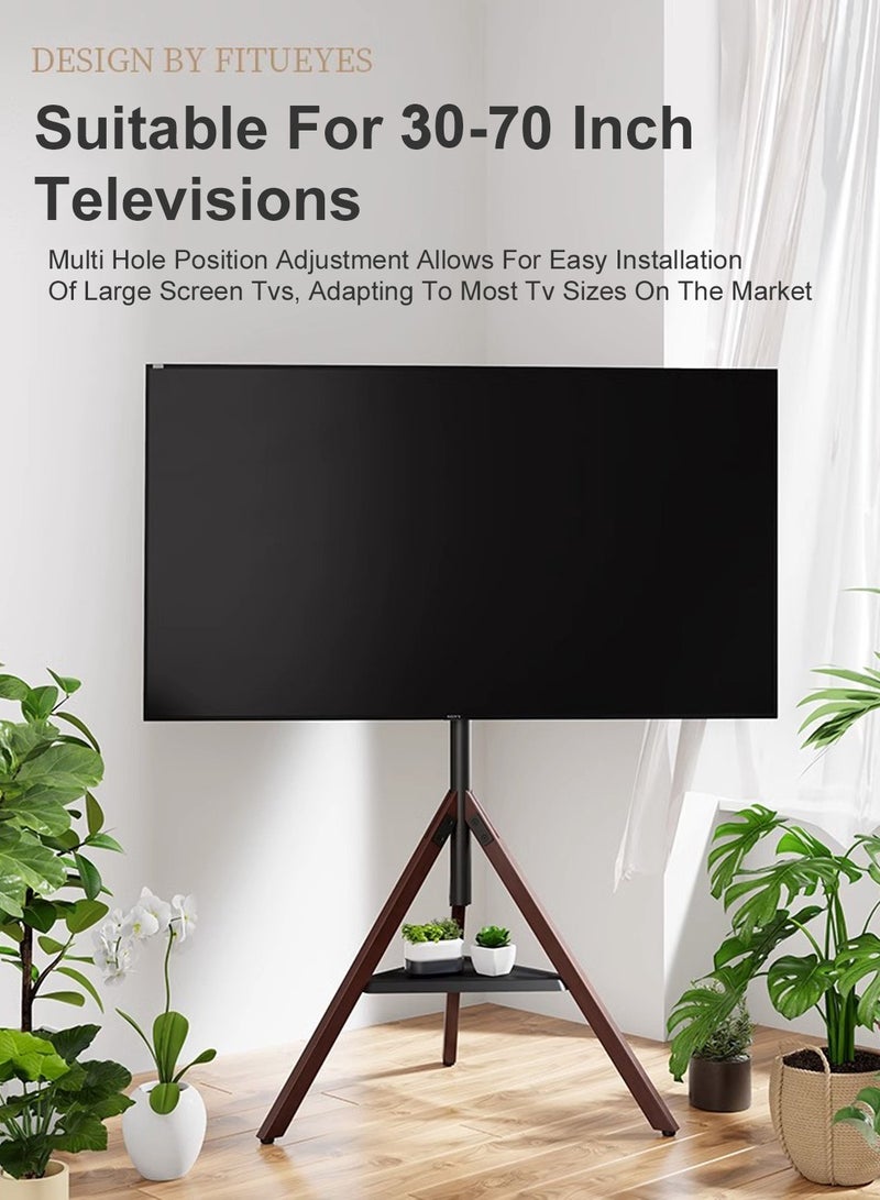 إف إتش حامل شاشة تلفزيون أرضي، دوار بزاوية 180 درجة لشاشات 30-70 بوصة، أرجل من الفولاذ والزان مع صينية تخزين، ارتفاع قابل للتعديل، VESA 600×400 مم، قاعدة مانعة للانزلاق - Image 3