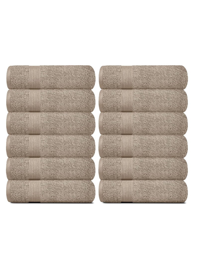 White Classic White Classic Resort Collection Soft Washcloth Face & Body Towel Set | 12x12 Luxury Hotel Plush & Absorbent Cotton Washclothes [12 Pack, Taupe]  - Image 1