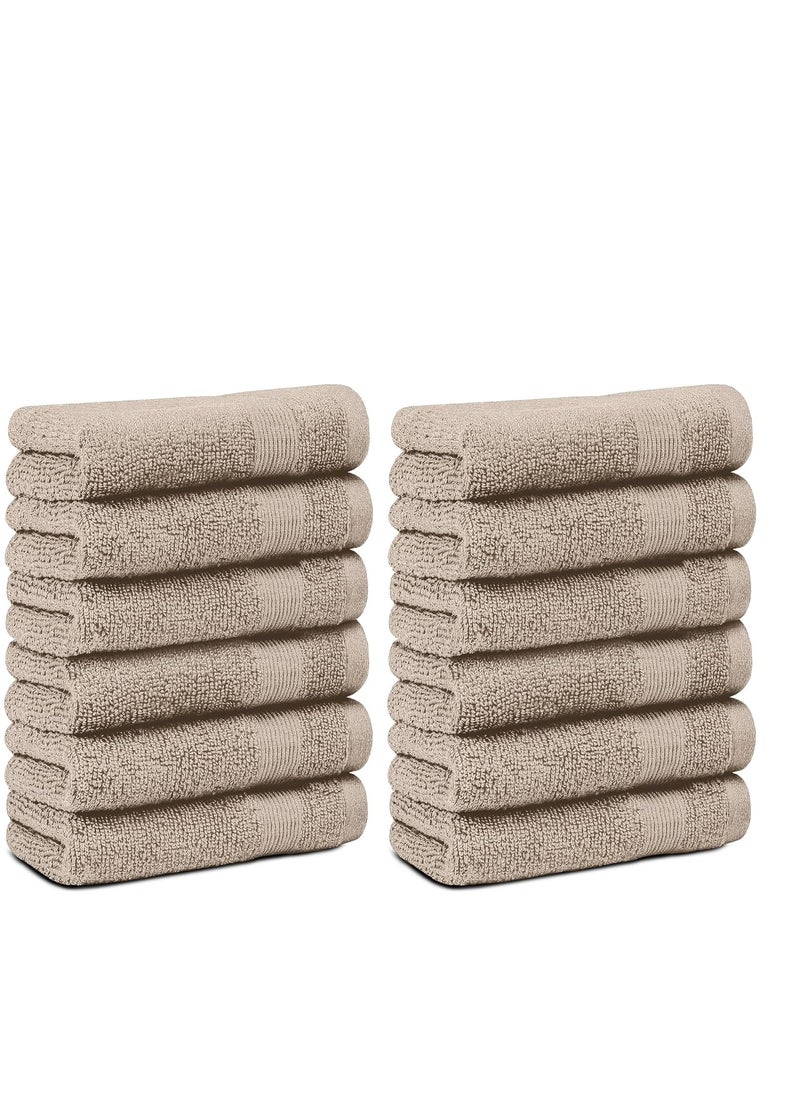 White Classic White Classic Resort Collection Soft Washcloth Face & Body Towel Set | 12x12 Luxury Hotel Plush & Absorbent Cotton Washclothes [12 Pack, Taupe]  - Image 2