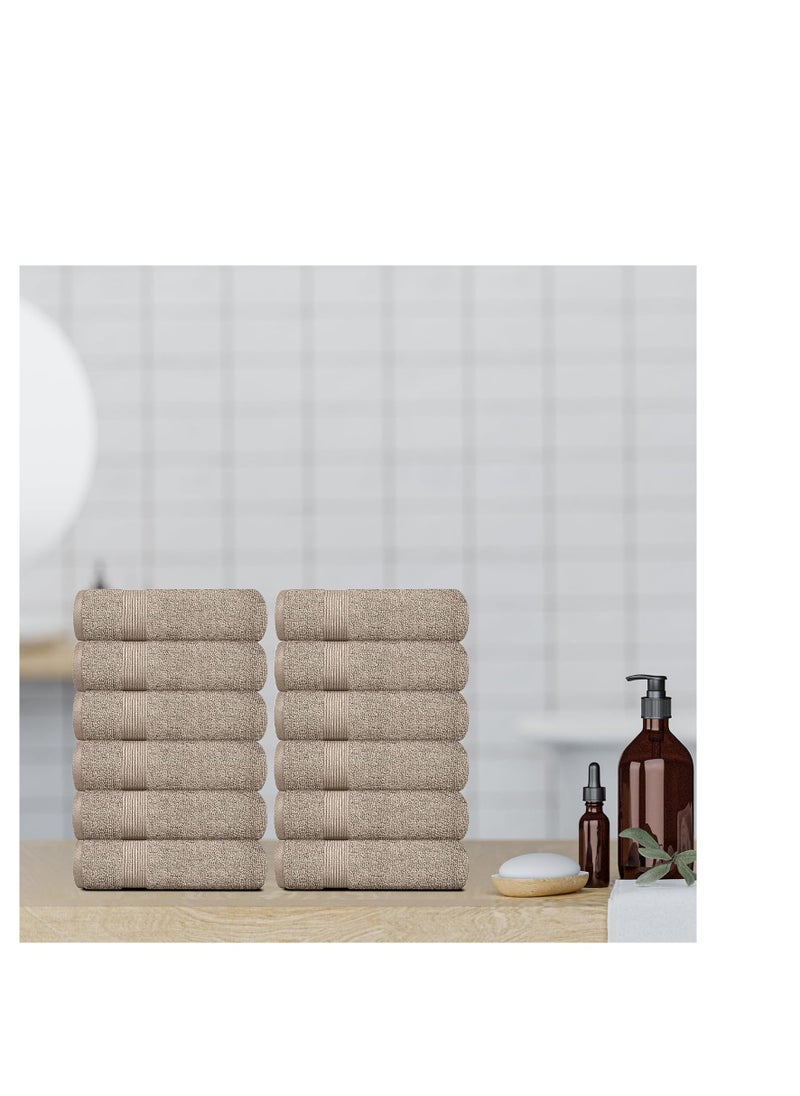 White Classic White Classic Resort Collection Soft Washcloth Face & Body Towel Set | 12x12 Luxury Hotel Plush & Absorbent Cotton Washclothes [12 Pack, Taupe]  - Image 5