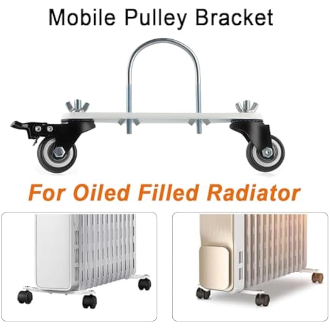 MOBILE PULLEY HOLDER FOR OIL FILLED RADIATOR 360SWIVEL ELECTRIC HEATER FRAME BASE WITH WHEELS AND BRAKE,CARBON STEEL CASTERS,1 PAIR - Image 3