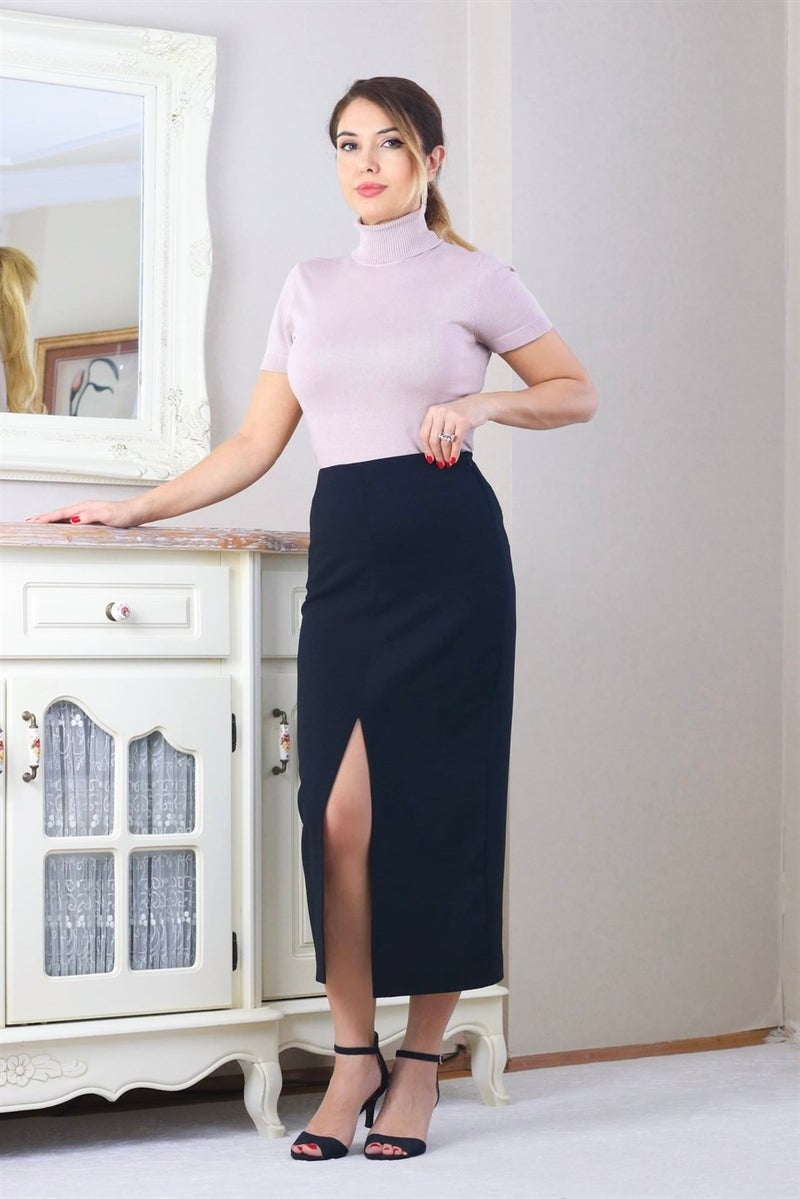 Ritnice Women's Slit Long Fabric Black Skirt  - Image 1