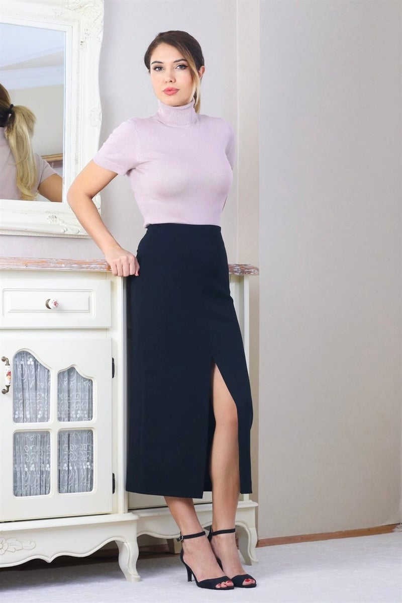 Ritnice Women's Slit Long Fabric Black Skirt  - Image 3