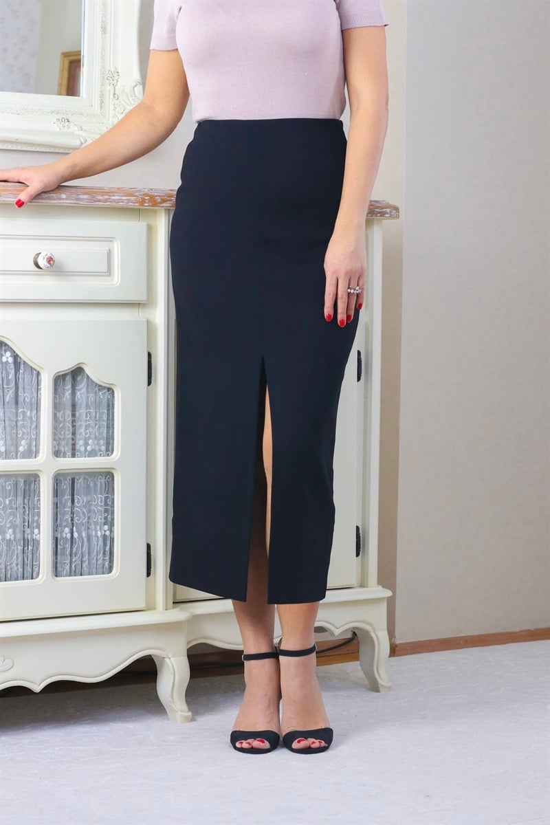 Ritnice Women's Slit Long Fabric Black Skirt  - Image 4
