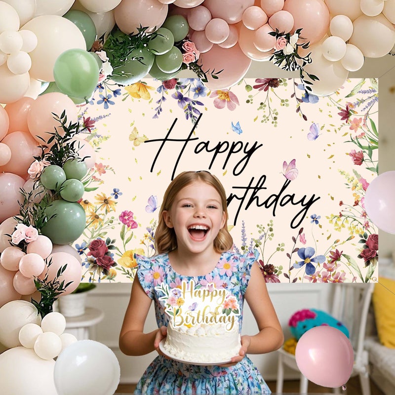 jenlion Wildflower Birthday Decorations for Women Girls, Sage Green Dusty Pink Balloon Arch Garland Kit with Floral Happy Birthday Backdrop, 12 Cupcake Toppers, Boho Spring Garden Party Supplies - Image 3