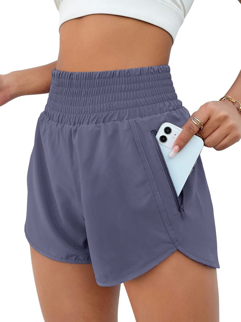 BMJL Women's Athletic Shorts High Waisted Running Short Pocket 2.5" Sporty Shorts Gym Elastic Workout Shorts(L,Bluish Grey) - Image 1