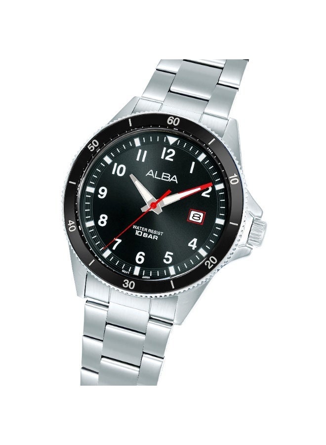 Alba Active Men’s Watch AS9V41X2, 42.5 mm Black Dial, Stainless Steel Case & Bracelet, Extra Black PU Strap,100 m WR - Image 2